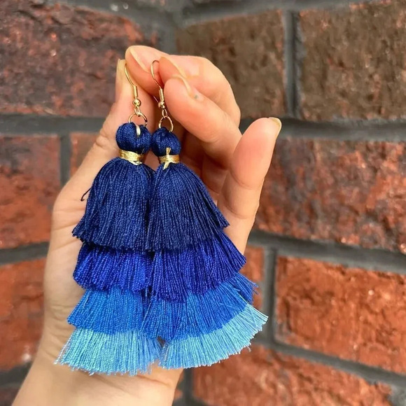 Zara tassel Blue Silk Earrings - Picture 5 of 6